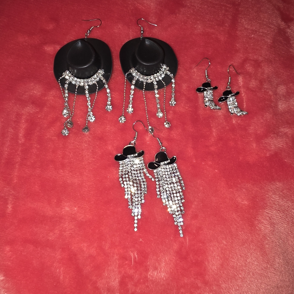 Black and Silver Western Hat and Boot Earrings Set